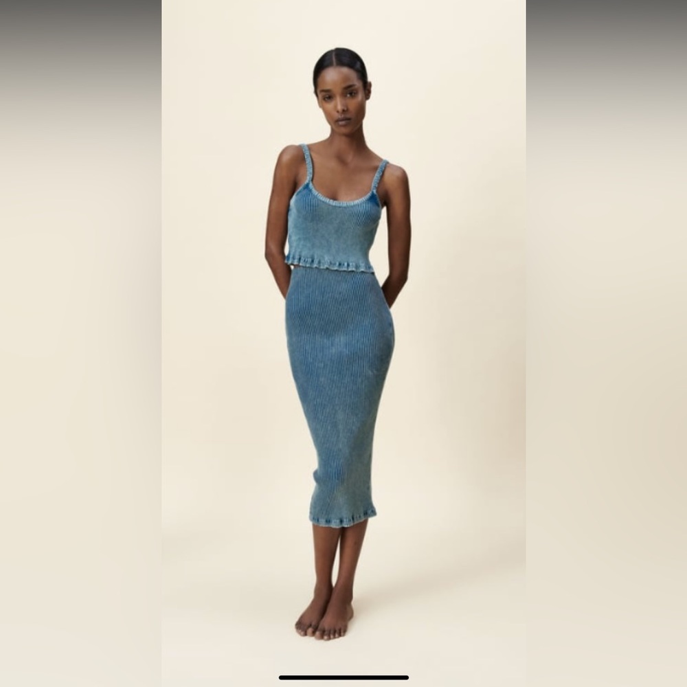 Zara medium ribbed tie-dye cropped top and midi skirt.